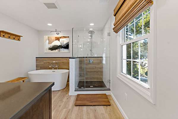 Soothing Scandinavian Inspired Primary Bathroom Remodel in Herndon